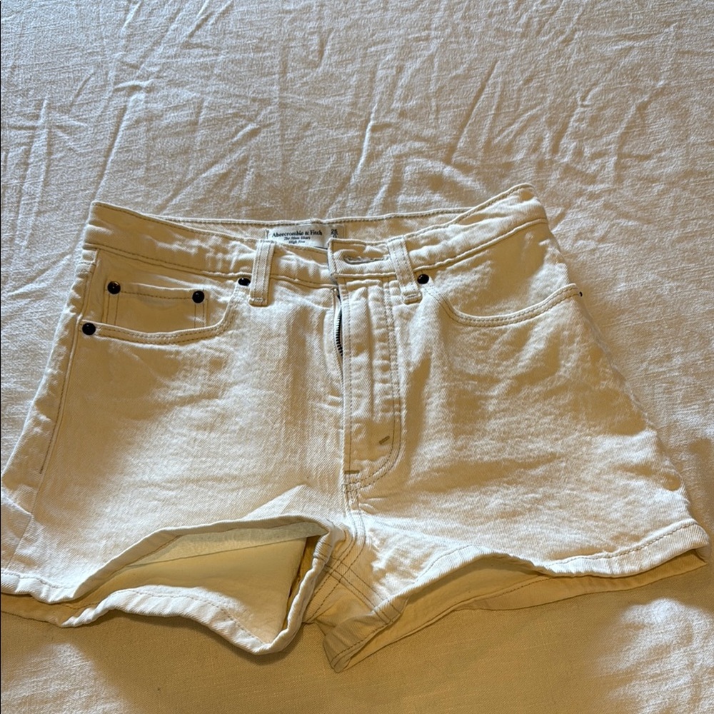Abercrombie & Fitch White Jean Shorts Raw Hem
